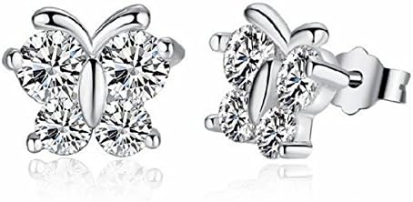 Besflily Jewelry Women Girls Elegant Butterfly Cubic Zirconia Silver Plated Crystal Stud Earrings Hypoallergenic