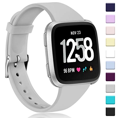 Zekapu Correa para Fitbit Versa/Fitbit Versa 2/Versa Lite, Blando Silicona Narrow Delgada Deporte Reemplazo Pulsera para Fitbit Versa/Fitbit Versa 2 Reloj Inteligente, Mujeres Hombres,Pequeño Gris