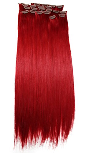 PRETTYSHOP XXL 24" 130g Set 8 pcs Full Head Clip In Hair Extensions Hair piece Straight Or curled Heat-Resisting Div. Colors (intense red straight 3100 CES9)