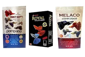 Best Guppy Fish Food 3n1 Combo Pompano, Melaco & Royal Guppy Fish Foods Sold by RichBay