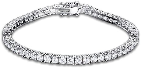 Tennis Bracelet for Women Cubic Zirconia 925 STERLING SILVER Diamond look Round Brilliant 7.25" (WHITE GOLD) Bracelet