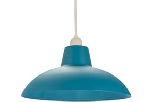 Industrial Retro Designed Matt Teal Curved Metal Ceiling Pendant Light Shade | 60w Maximum | 29cm Diameter by Happy Homewares
