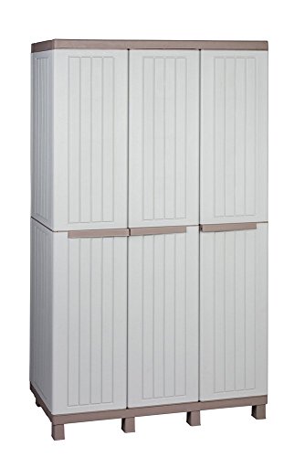 XXL Mehrzweckschrank mit Böden, Spind und Haken-Leiste aus Kunststoff in schönem Sand-Grau. Maße BxTxH in cm: 102 x 39 x 170 cm. - 3