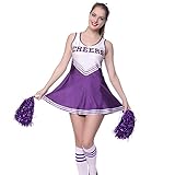 Sexy Cheerleader Kostuem Uniform Cheerleading Cheer Leader mit Pompom Minirock GOGO Damen Maedchen Karneval Fasching (S) - 