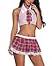 Produktbild FEOYA Damen Sexy Schulmädchen Kostüm mit Krawatte Minirock Ouvert Babydolls Cosplay Uniform Dessous Set Halloween Kostüm Hellrot L