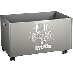 Coffre de rangement en bois et à roulettes pour enfants - Coloris GRIS et BLANC