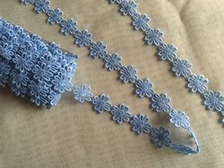 Generic 3Yards/lot 11 Colors On Sale Beautiful Flower Cotton Lace Fabric Sewing Applique Satin Ribbon DIY Craft Lace Ribbon Tape Sewing sky blue
