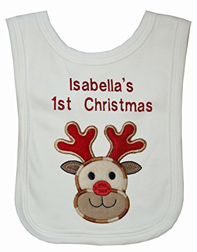 Christmas Reindeer Applique Personalise Bib. (White)