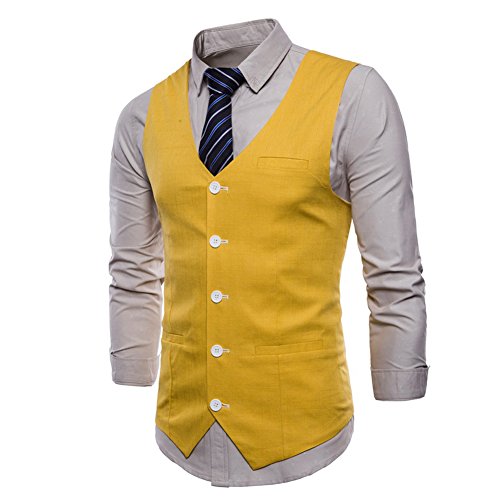 AllthemenMens V-Neck Sleeveless Blazer Slim Fitted Waistcoat Solid Vest