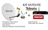 Kit Parabolica + Receptor Fonestar Rds584 + Soporte pared + Cable 20M