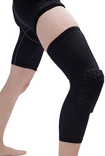 Myfei Breathable Basketball Knee Pad,Outdoor Sports Safety Honeycomb Knee Brace Leg Sleeve Calf Compression Knee Support Protection for Boys Girls Adult, 1 Pair (Black, XL)