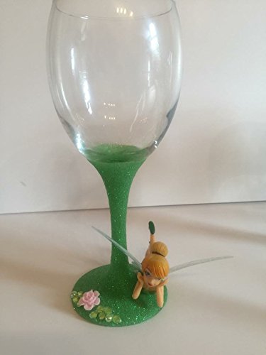 Disney glitter figure wine glass.Tinkerbell fairy 3