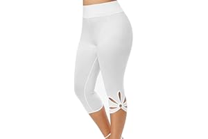 ORANDESIGNE Pantalon Capri Femme été Pantalon Stretch en Dentelle Maigre Taille Haute 3/4 Longueur Leggings Capri Leggings Courts Collants Souples Pantalons Décontractés évidés