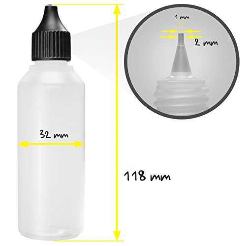 10 x 50 ml Oputec Dosierflaschen mit Tröpfler für die Dosierung und Aufbewahrung von Flüssigkeiten | Liquidflasche für E-Liquids (für E-Zigaretten), Öle, Augentropfen und mehr | Made in Germany | inkl. 10 Beschriftungsetiketten | Leere HD/LDPE Kunststoffflaschen natur, Tropfflaschen mit schwarzer Kappe - 5