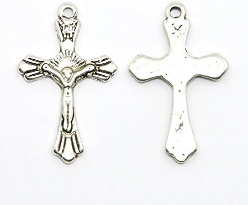 8 x Tibetan Style Antique Silver Cross Charm Pendants 27mm - LB1541