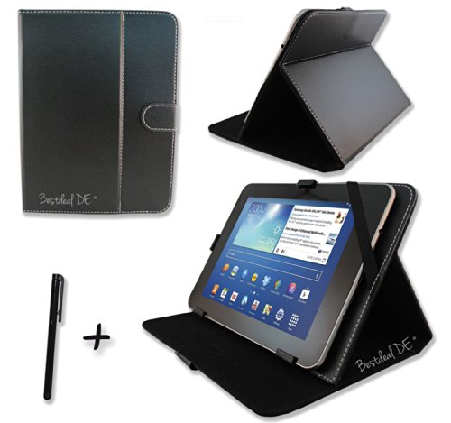 Schwarz PU Lederner Tasche Case Hülle für Smartbook Surfer 360MN10 10.1" 10.1 Zoll Inch Tablet-PC + Stylus Stift (schutztasche / decken / cover / stehen)