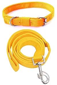 PEDIGONE Dog Belt Combo of Dog Collar with Dog Leash Specially for Small Breeds Dog Collar Leash (Yellow)