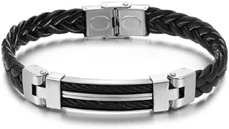 FeilokStayoung Jewellery Love Bridge Men Stainless Steel Bracelet/Bangle Black Leather 3 Colour-Black Silver