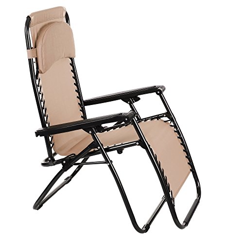 grapest Faltbare Liegestuhl Sonnenliege klappbare Relaxliege mit armlehne 177 x 68 x 110cm Campingstuhl Gartenstuhl Bis:130KG (Khaki) - 7