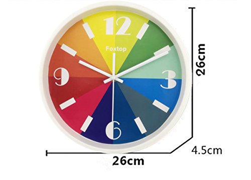 Kinderwanduhr Lautlos, Foxtop Modern Design Bunte Nostalgie Wanduhr ohne Tickgeräusche Weiß 25 cm - 2