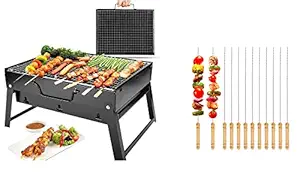 ATHRZ Charcoal Barbeque Grill with 12 pc Skewers Set - BBQSM-SKW