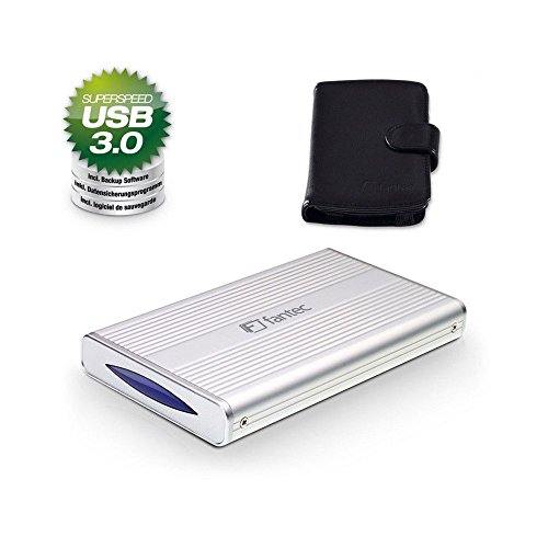 FANTEC DB-228U3 Externes Festplattengehäuse (für den Einbau einer 6,35 cm (2,5 Zoll) SATA Festplatte oder SSD, USB 3.0 Anschluss, inkl. One Touch Backup Funktion, Aluminium Gehäuse) silber - 3