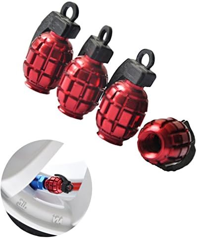 Grenade Bomb Style Alloy Car Wheel Tire Tyre Valve Dust Caps Covers Tire Set of 4 (Red)