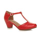 8 cm (3,1 Zoll) Sohle Breite Damen Mitte Blockabsatz T-Riemen Ausgeschnitten Brogues Pumps Sandalen Größe 7 40