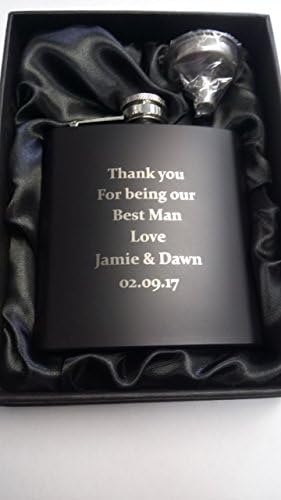 6oz Matt Black Hip Flask & Funnel Gift Set - FREE ENGRAVING