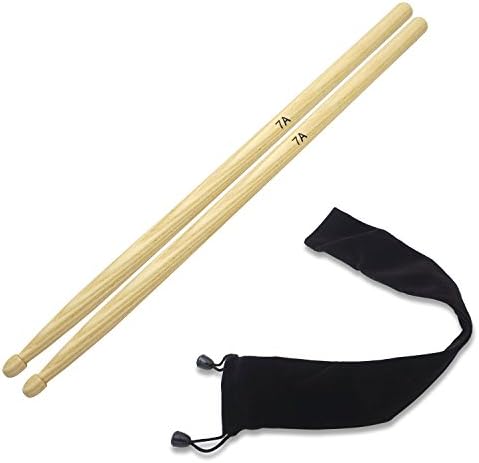 Tuloka 7A Hickory Drum Sticks Drumsticks Beater Sticks Wood Tips in Carry Bag, 1 Pair