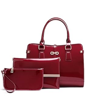 FavoMode Frauen Elegant PU Leder Handtaschen Crossbody Tasche Handgelenktasche 3 Stück Set