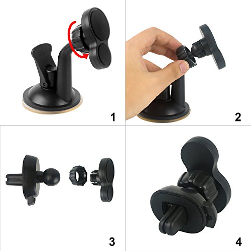 Supporto magnetico per telefono cellulare per auto, supporto per ventosa d'aria, rotazione di 360 gradi-2 in 1 cruscotto per auto universale / parabrezza / supporto per presa d'aria per GPS smartphone