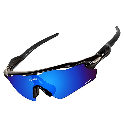 Batfox Gafas De Sol Deportivas Polarizadas con Lentes Intercambiables,Tr90 Marco Irrompible para Pesca Ski Conducción Golf Salir A Correr Ciclismo Acampada,100% De ProteccióN UV (Azul Negro)