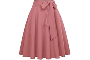 Belle Poque Damen Swing Rock 50s Retro Vintage Rockabilly Knielang Festliche Röck mit Gürtel Faltenrock BP000561