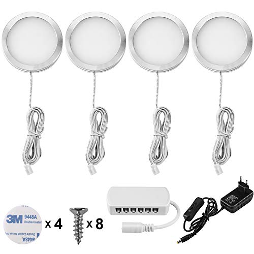 Lightess Lampe de Placard led 4er Éclairage Sous Meuble Rechargeable Lumière Armoire Applique Murale pour Cabinet Penderie Cuisine Entrée Vtrine Couloir Toilette Blanc Froid