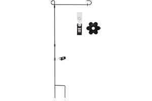 ANLEY Wrought Iron Garden Flag Stand - Upgraded Version Reinforced Garden Flag Pole Holder - Weather Resistant & Easy Assemble & Black Matte Coating - FREE Flag Stopper & Alligator Clip - H38" x W15"