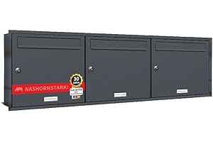 AL Briefkastensysteme, 3 Flush-Mounted Letterbox in Anthracite Grey RAL 7016, Letter Box System 3 Compartments, Modern Post Box