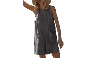 Haibang Mono Mujer Verano Corto Sin Mangas Cuello Redondo Peto Mujer Verano Casual Sueltos Jumpsuit Elegante Monos de Mujer Cortos Una Pieza Mono Pantalon con Bolsillos Informal Playa Playsuit