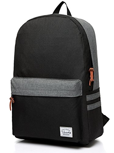 VASCHY Mochilas Escolares Juveniles, Mochila Hombre Casual Mochila para Portatil 15.6 Pulgadas Mochila Universidad Resistente Al Agua Mochila Instituto para Chicos Negro