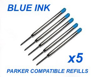 Ersatz-Minen für Kugelschreiber, qualitativ hochwertig, blau, 5 Stück Auch geeignet für Parker Kugelschreiber - 3