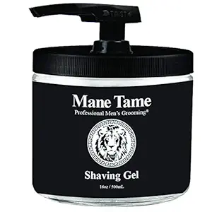 Mane Tame Shaving Gel 15.8oz - Clear, Natural Formula with Aloe Vera, Vitamin E, Vitamin C! Excellent for Precision Edge-ups and Line-ups. Made in USA! Fresh scent, leaves skin feeling soft and firm!