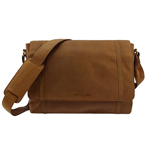 Preisvergleich Produktbild STILORD Schultertasche Ledertasche Umhängetasche MacBooktasche Unitasche Laptoptasche Notebooktasche Collegetasche Leder braun