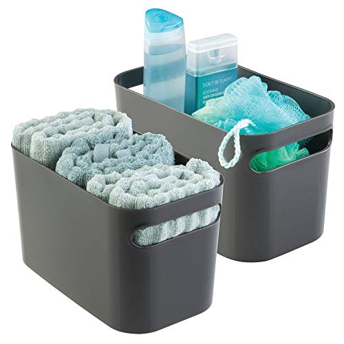 mDesign boîte de rangement en plastique robuste - bac de rangement idéal pour produits de maquillage, flacons, accessoires, etc. - set de 2 - panier de rangement pratique - couleur : gris