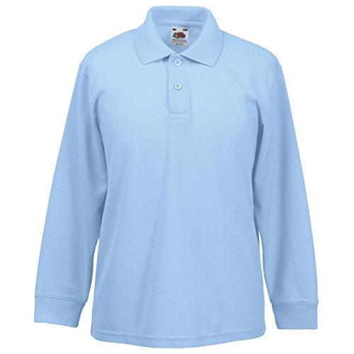 New Fruit of the Loom Childrens Kids Long Sleeve Polo Shirt Sky 9/11