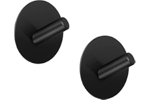 LJLink Crochet mural 2 pcs. Crochet à serviette rond Sans percer, Acier inoxydable Autoadhésif Hanken Salle de bain et cuisine Porte-serviettes, Crochet adhésif Noir
