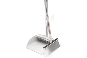 Broom and Dustpan Set with Long Handle, Upright Standing Windproof Floor Cleaning Combo for Home, Kitchen, Office White & Black PAR-P488