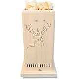 Original-Zirbenduftsäule mit gefrästem Hirschmotiv - ein 100%iges BIO-Naturprodukt | Zirbenkamin | Zirbenwürfel