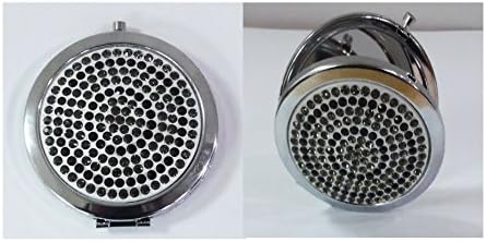 POCKET HANDBAG COMPACT MAKEUP MIRROR TRAVEL FOLDING - DIAMANTE DETAIL ( Black)