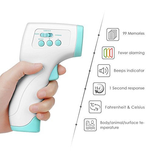 INTEY Infrarot Stirnthermometer Fieberthermometer für Kinder, Erwachsene, Tiere und Objekte Oberflächen mit Daten-Speicher-Funktion( 99 Speicherplätzen) und Hintergrundbeleuchtung inkl. Batterie - 6