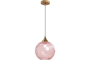 EUONE_CLOTHES Lampadario a Sospensione a Sfera in Vetro Ondulato con Finitura Oro Lampada a Sospensione a Soffitto Industriale Vintage E27 Per Sala da pranzo Cucina - Rosa